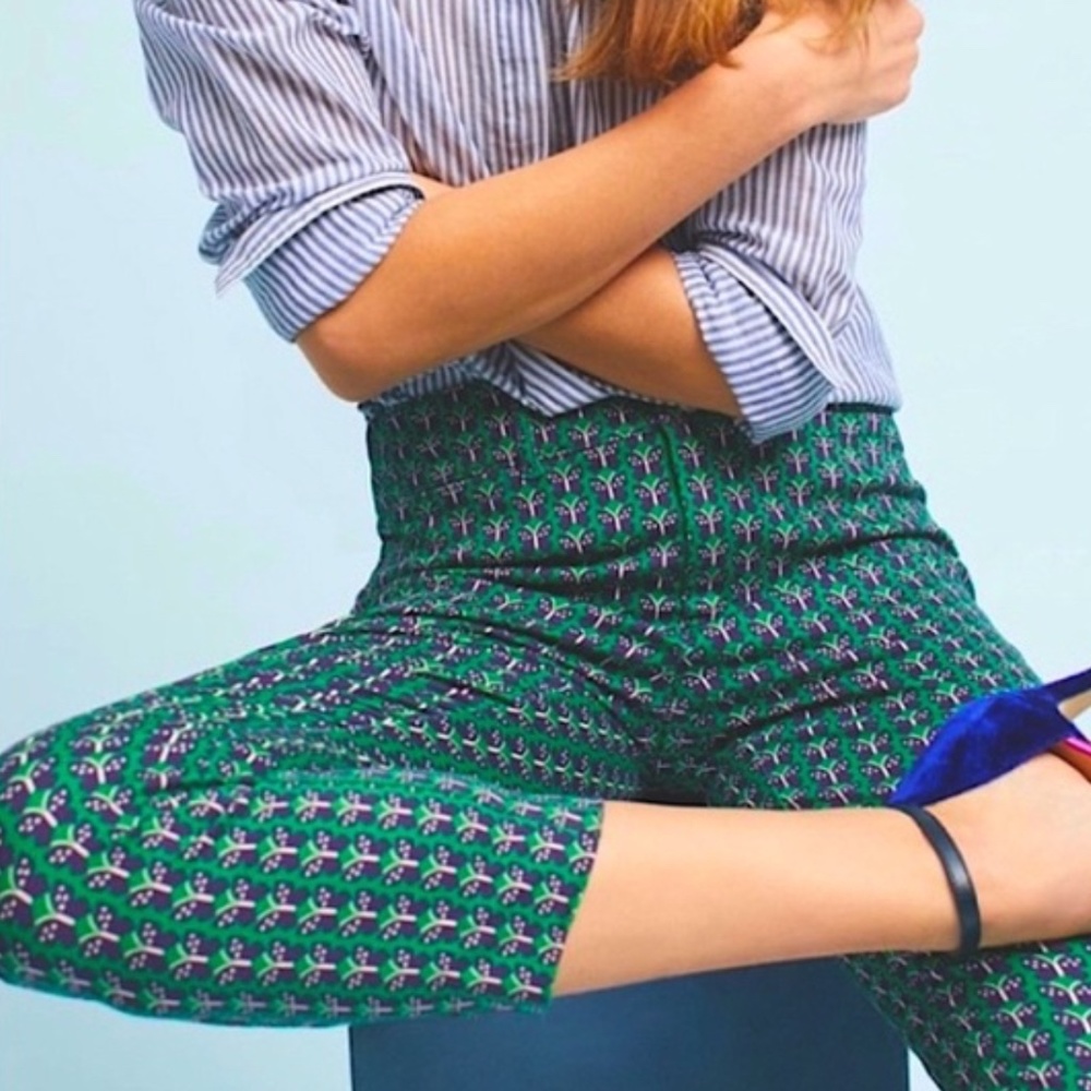 Anthropologie Essentials Green Butterfly Pants Size 14
